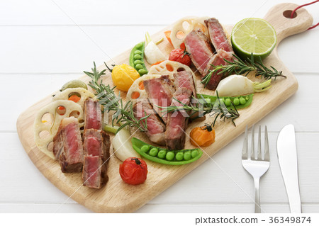 Grilled vegetables and beef steak Grilled vegetables and beef steak 36349874