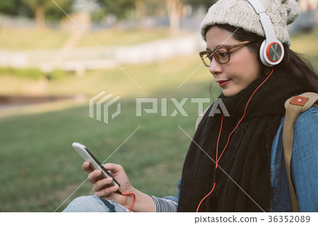 casual beauty girl listening to the music 36352089