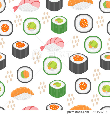Sushi set seamless pattern. Rolls endless Sushi set seamless pattern. Rolls endless 36353203