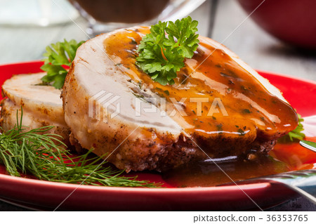 Sliced pork lion roll stuffed with mushrooms Sliced pork lion roll stuffed with mushrooms 36353765