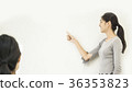 asian girl points hand on the whiteboard wall 36353823