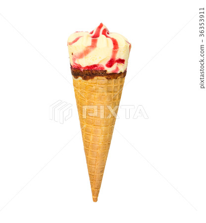 Banana-strawberry ice cream in waffle cone Banana-strawberry ice cream in waffle cone 36353911