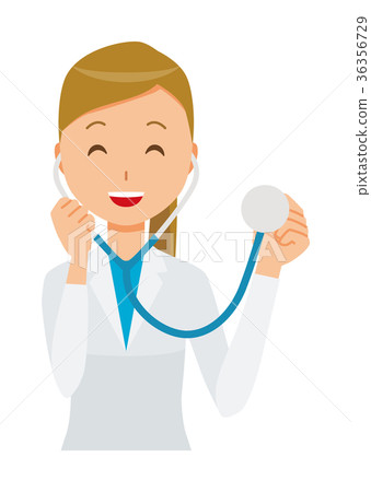 白色的一位女性醫生拿著一個聽診器 36356729