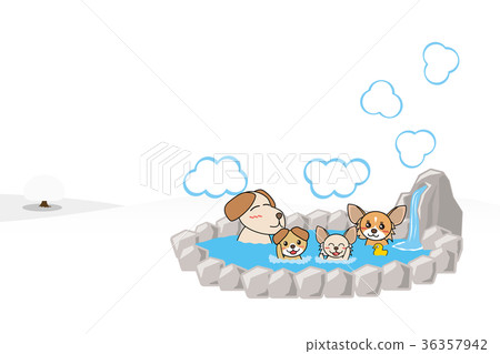 狗父母和孩子溫泉背景透明4人 36357942