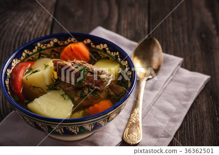 Soup with lamb and vegetables, oriental style. 36362501