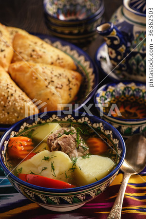 Soup with lamb and vegetables, oriental style. 36362503