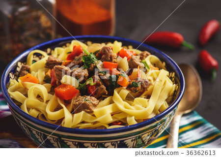 Traditional asian noodle soup with vegetables,meat Traditional asian noodle soup with vegetables,meat 36362613