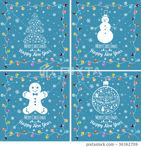 Merry xmas and happy new year cards set Merry xmas and happy new year cards set 36362709