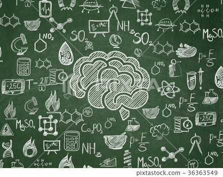 Science concept: Brain on School board background Science concept: Brain on School board background 36363549