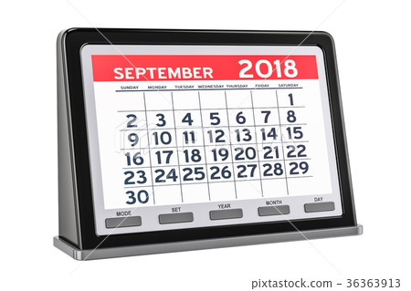 September 2018 digital calendar, 3D rendering 36363913