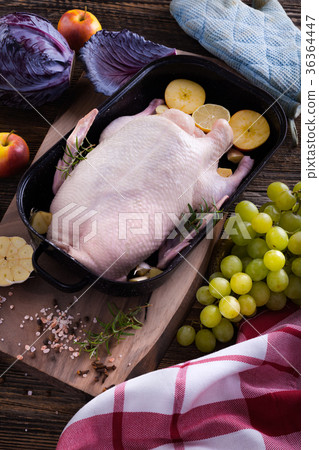 Raw young duck on a roaster 36364447