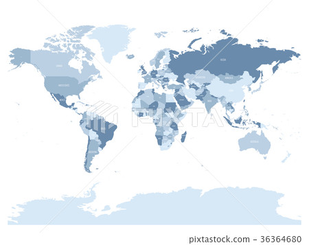 World map in four shades of silver blue on white 36364680