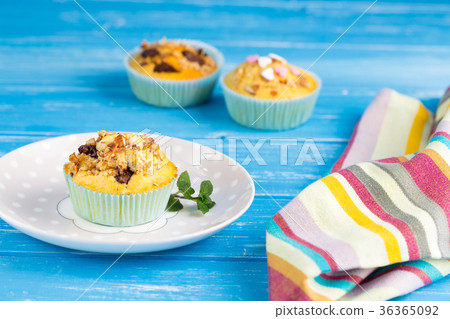 Fresh muffins with nuts and chocolate 36365092