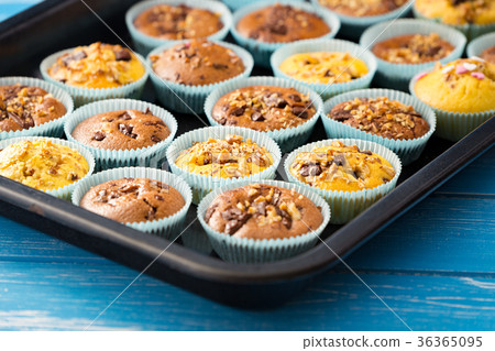 Fresh muffins with nuts and chocolate 36365095