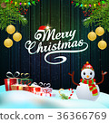 Snowman and christmas element on wood background 36366769