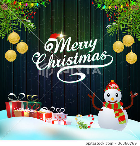 Snowman and christmas element on wood background Snowman and christmas element on wood background 36366769