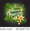 Merry christmas typeograpy on white frame and pine 36366770