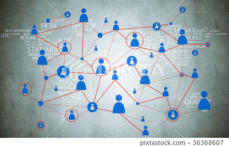 Lines and dots as networking idea drawn on cement background Lines and dots as networking idea drawn on cement background 36368607