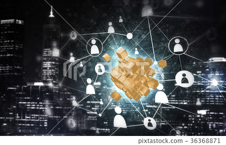 Concept of Internet and networking with digital cube figure on d Concept of Internet and networking with digital cube figure on d 36368871
