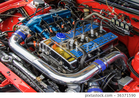 Engine compartment of a retro car engine compartment of a old vehicle 36371590