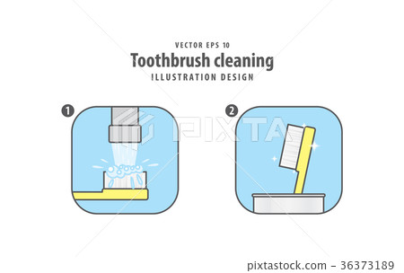 Step of toothbrush cleaning illustration vector 36373189