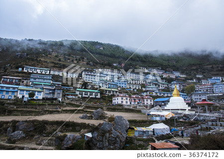 Namche Bazar town surrounded by mountains Namche Bazar town surrounded by mountains 36374172