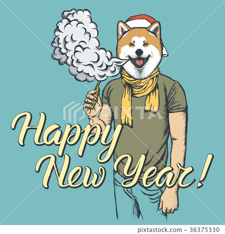 Dog vaping an electronic cigarette on Christmas 36375330