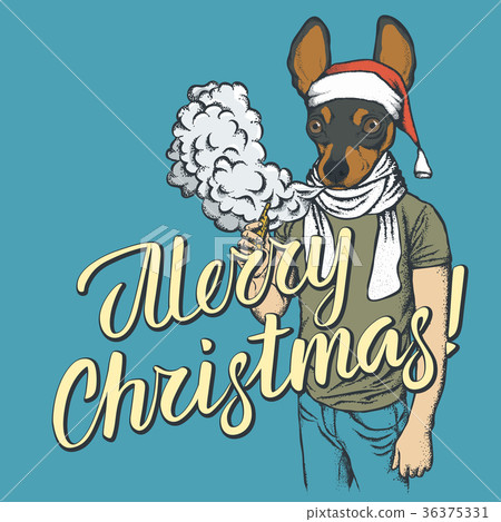 Dog vaping an electronic cigarette on Christmas 36375331