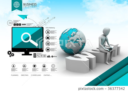Man with laptop sitting on www label Man with laptop sitting on www label 36377342