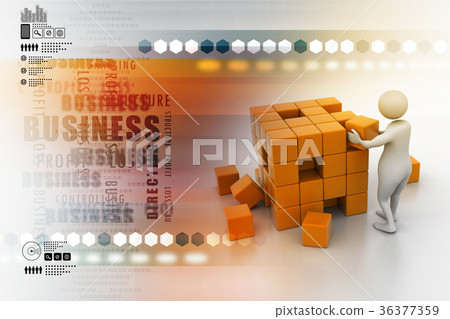 3d people - man, person pushing a cube 36377359