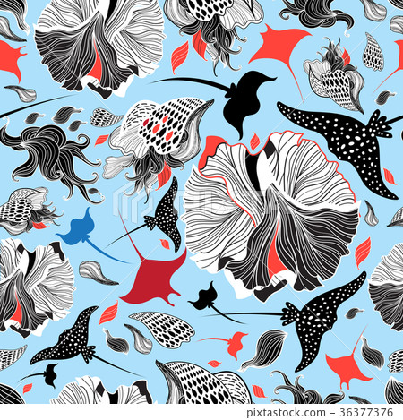 Abstract marine pattern of stingrays and algae 36377376