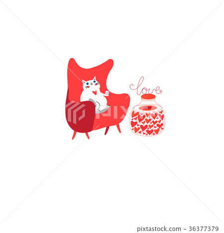 Vector cheerful picture with a thick white cat Vector cheerful picture with a thick white cat 36377379