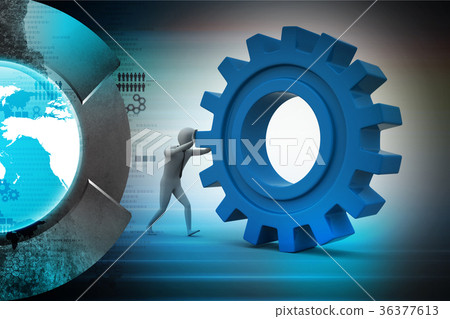 3d man pushing the gear 3d man pushing the gear 36377613