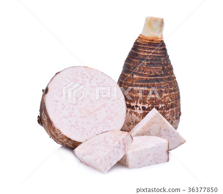 whole and half with slice of taro root isolated  36377850