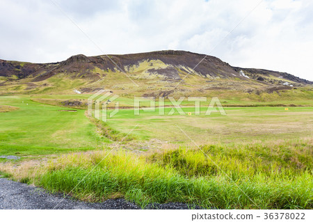 panorama of green valley in Hveragerdi in Iceland 36378022