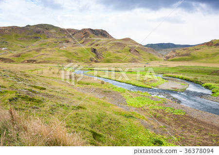 green valley with Varma river in Hveragerdi 36378094