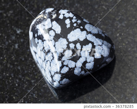 tumbled snowflake obsidian gem stone on dark 36378285
