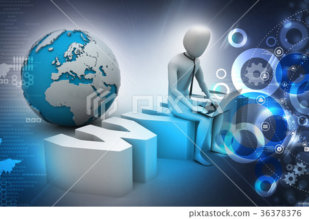 Man with laptop sitting on www label 36378376