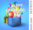 Happy shopping Day in blue box with balloons 36378555