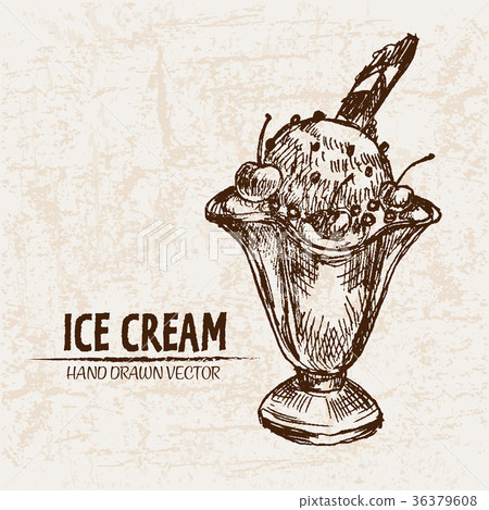 Digital vector detailed line art sundae ice cream Digital vector detailed line art sundae ice cream 36379608