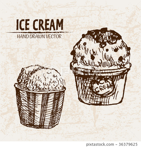 Digital vector detailed line art ice cream balls Digital vector detailed line art ice cream balls 36379625