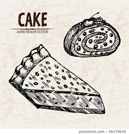 Digital vector detailed line art cake roll 36379656