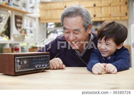 Grandfather, grandson, radio Grandfather, grandson, radio 36380726