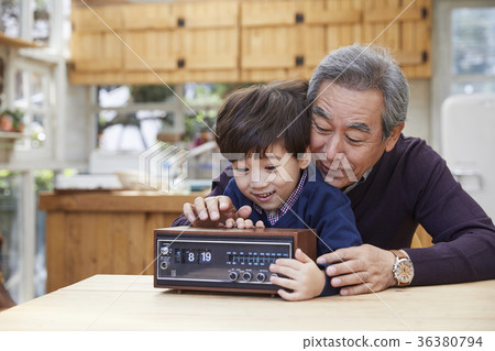 Grandfather, grandson, radio 36380794