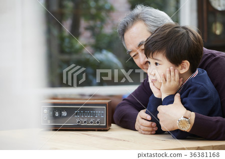 Grandfather, grandson, radio 36381168