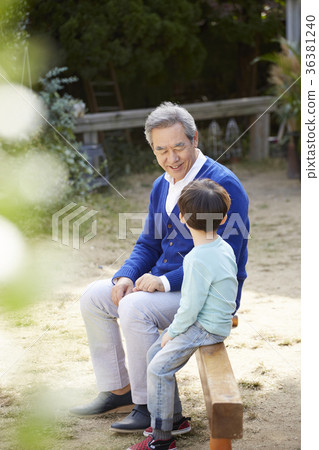 祖父，孫子，在一起，幸福 36381240