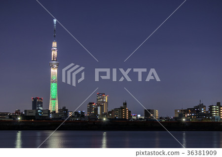 Lighted up Tokyo Sky Tree Champagne Tree Lighted up Tokyo Sky Tree Champagne Tree 36381909