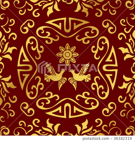 Seamless Golden Chinese Botanic Plant Background 36382319