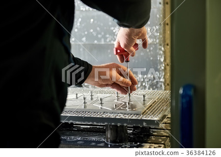 Man is using allen wrench. Man is using allen wrench. 36384126