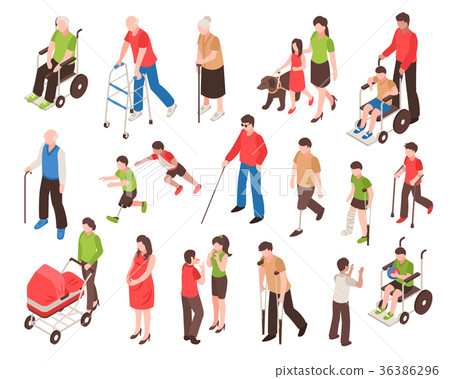 Disabled People Isometric Set 36386296